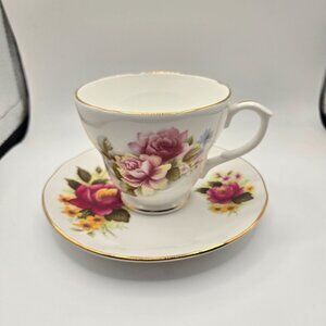 Vintage Duchess Bone China Tea Cup Saucer Set Pink Floral Gold Trim Made In Engl